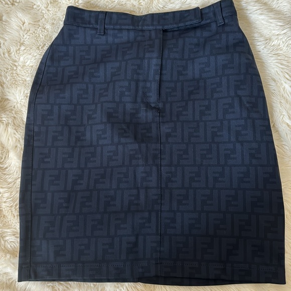 Fendi Jeans Zucca Dark Blue FF logo print skirt - Picture 3 of 8